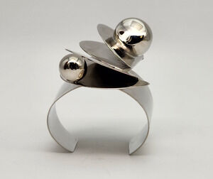 Alexis Bittar Big Bold Modernist Kinetic Silvertone Metal Cuff Bracelet